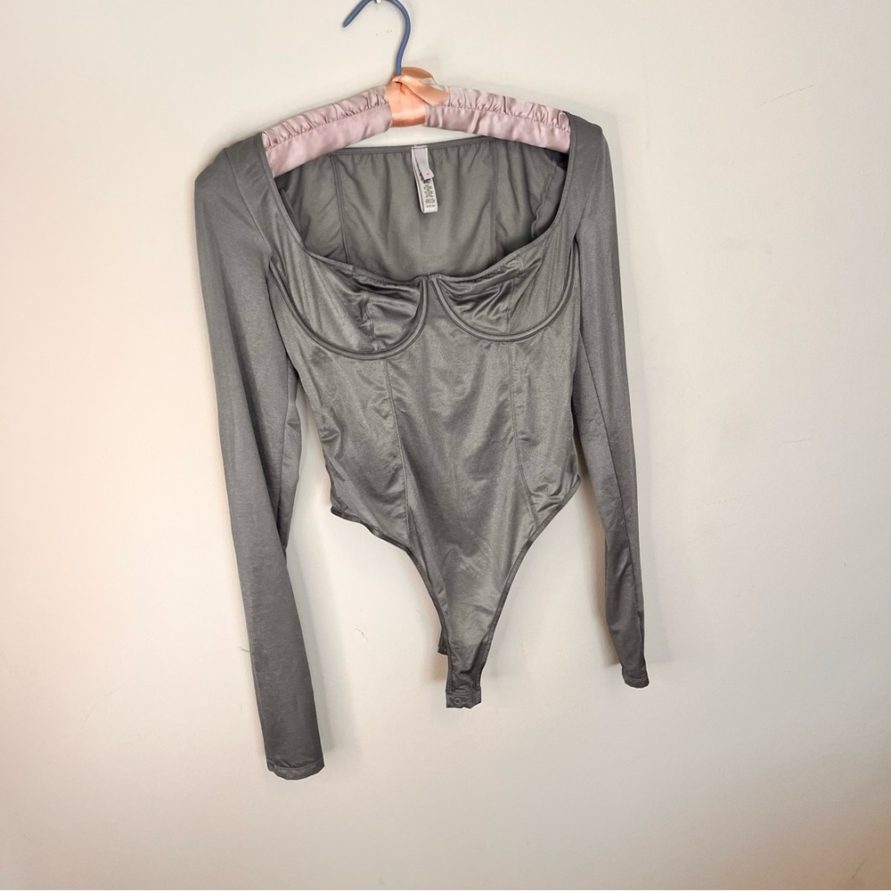 Skims Gray Long Sleeve Bodysuit